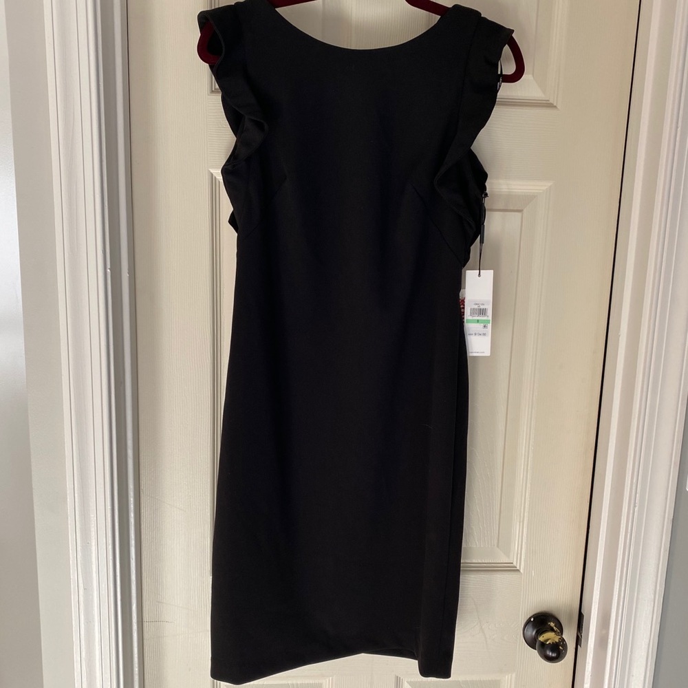 Calvin Klein black sleeveless ruffle dress LBD